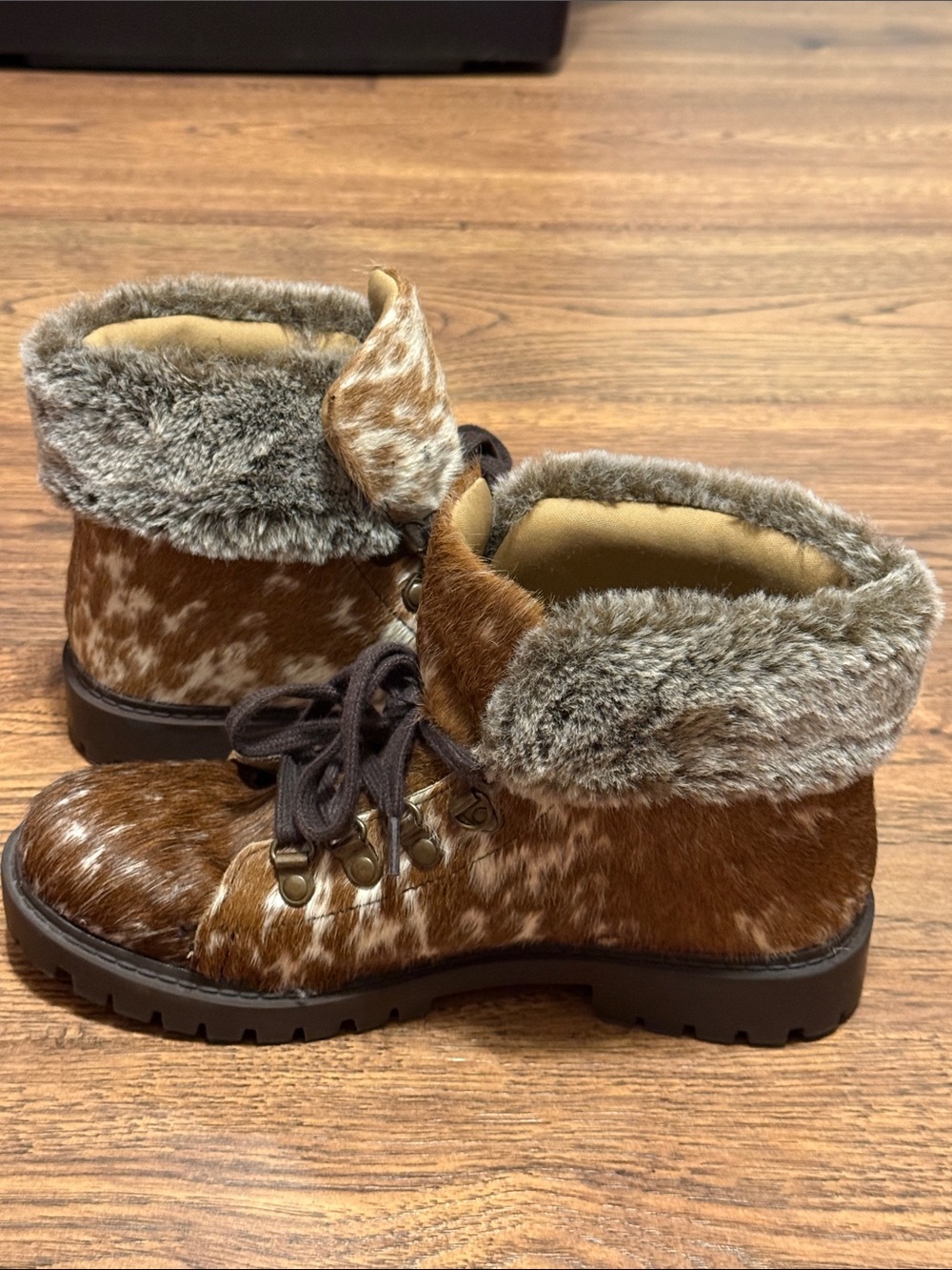Myra Bag Tan and Brown Faux-Fur Trim Boots